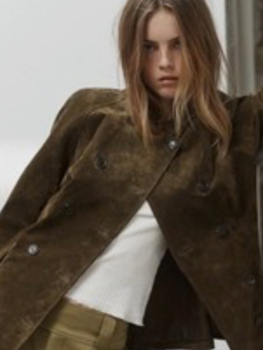 Zara Double-Breasted 100% Leather Suede Jacket